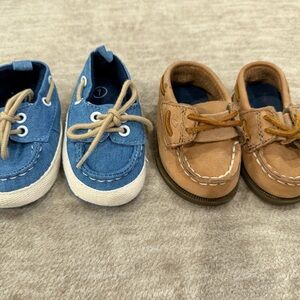 Infant Blue and Tan Boat Shoes